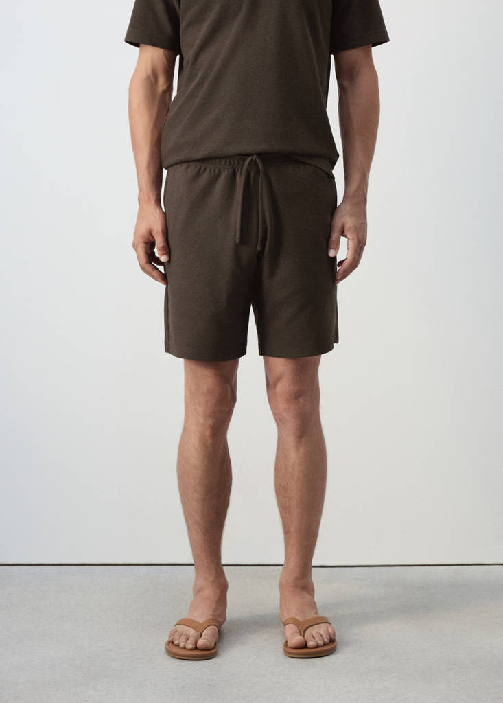 Textured cotton blend Bermuda shorts with drawstring — Brown