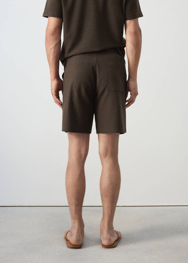 Textured cotton blend Bermuda shorts with drawstring — Brown