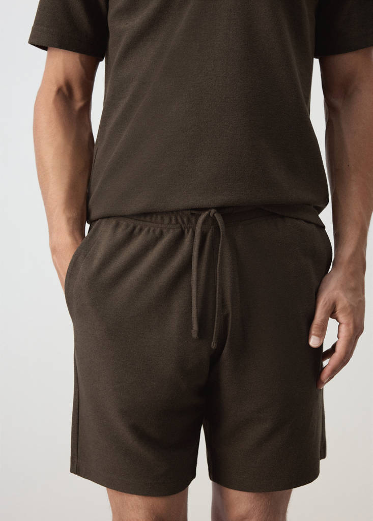 Textured cotton blend Bermuda shorts with drawstring — Brown