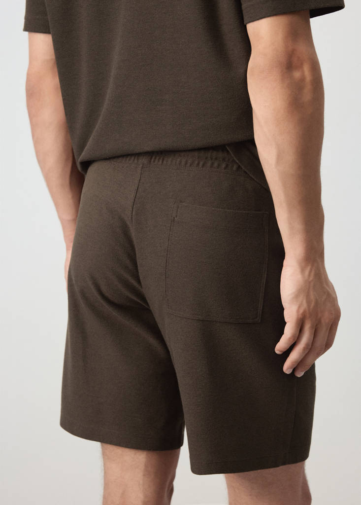 Textured cotton blend Bermuda shorts with drawstring — Brown