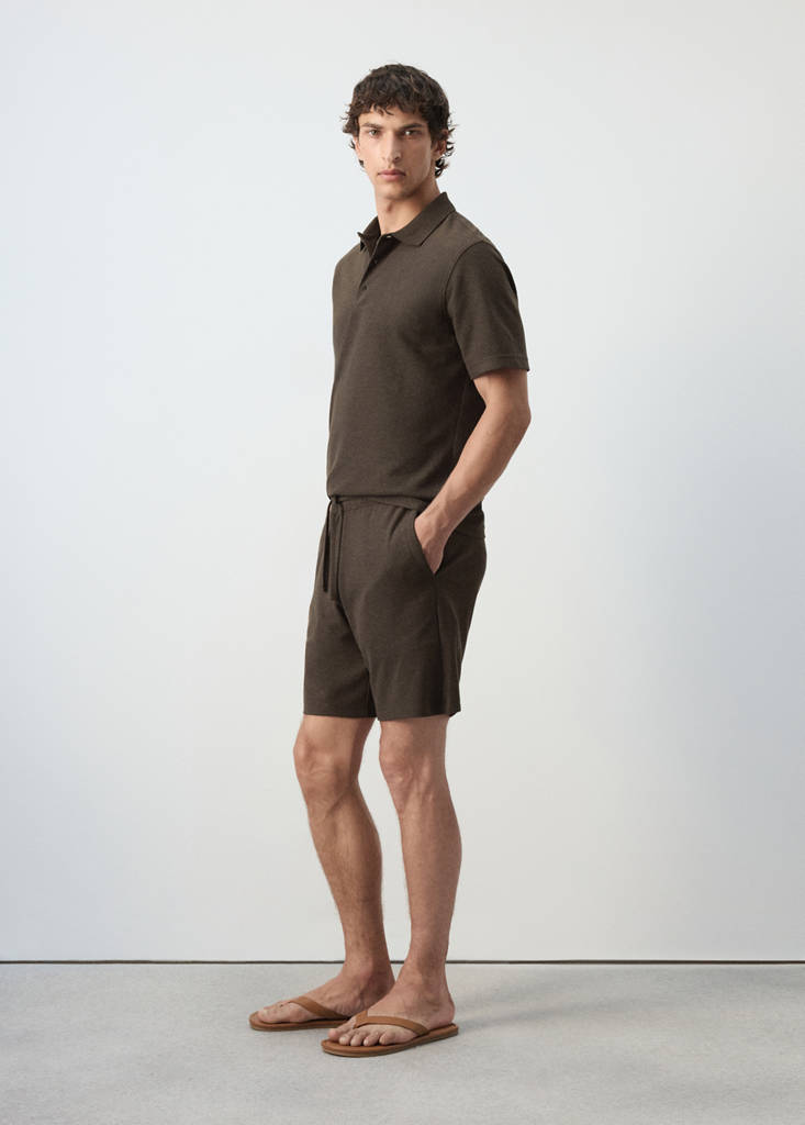 Textured cotton blend Bermuda shorts with drawstring — Brown