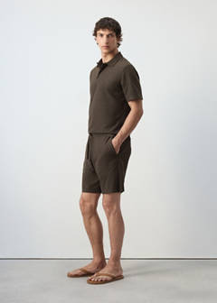 Textured cotton blend Bermuda shorts with drawstring — Brown 5