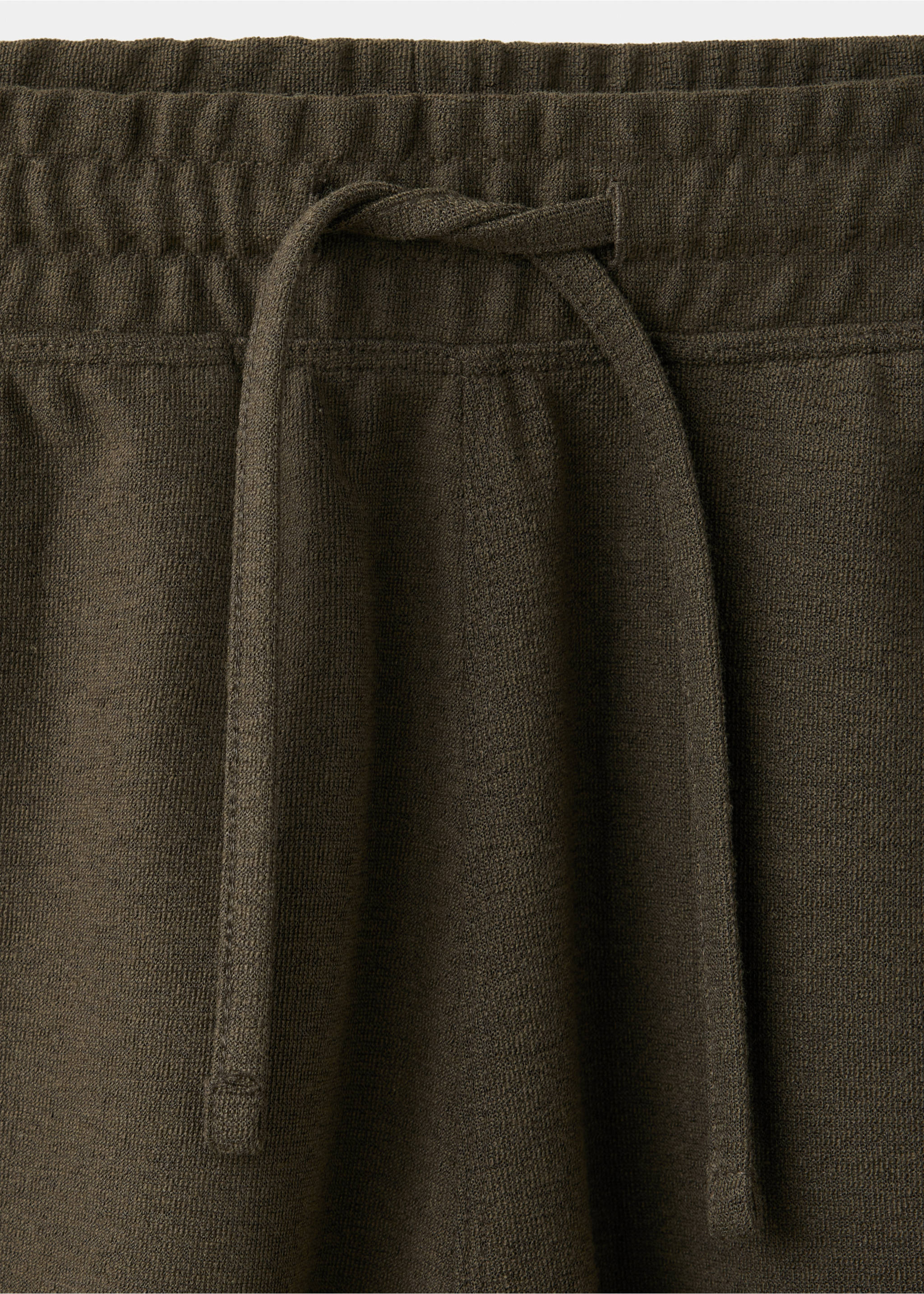 Textured cotton blend Bermuda shorts with drawstring - Details of the article 8, Brown. Ref: 37052898-00.