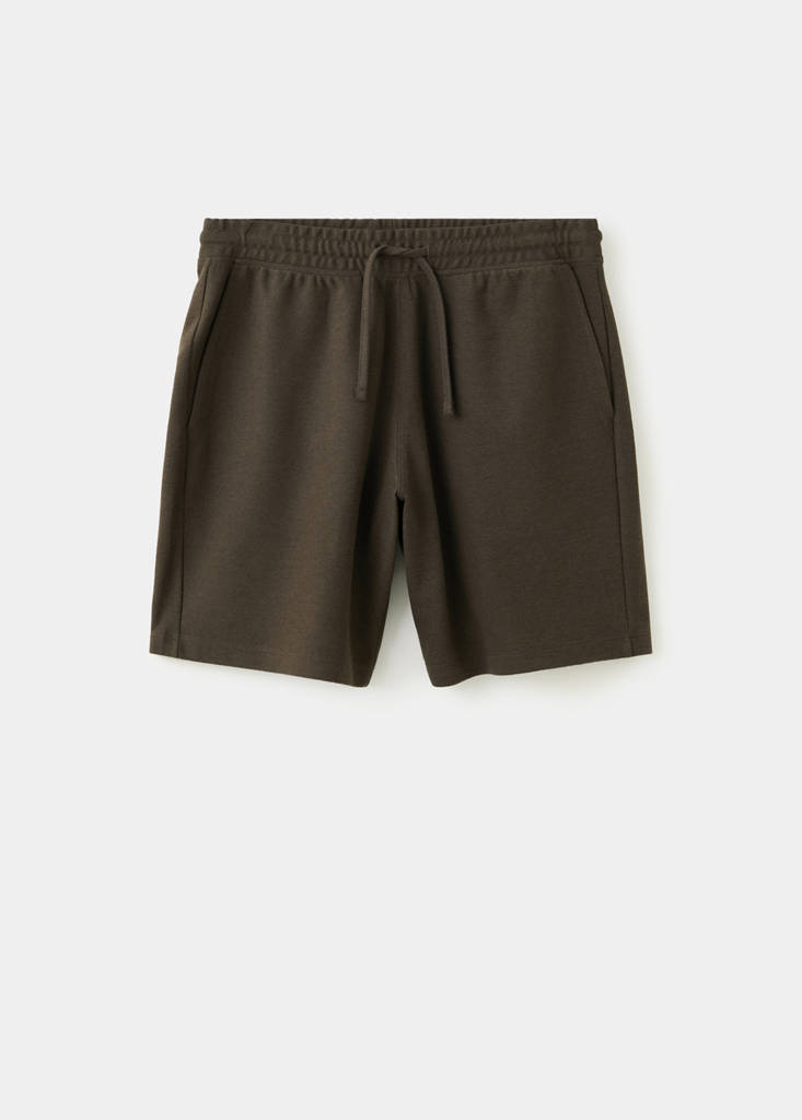 Textured cotton blend Bermuda shorts with drawstring — Brown