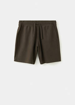 Textured cotton blend Bermuda shorts with drawstring — Brown 7