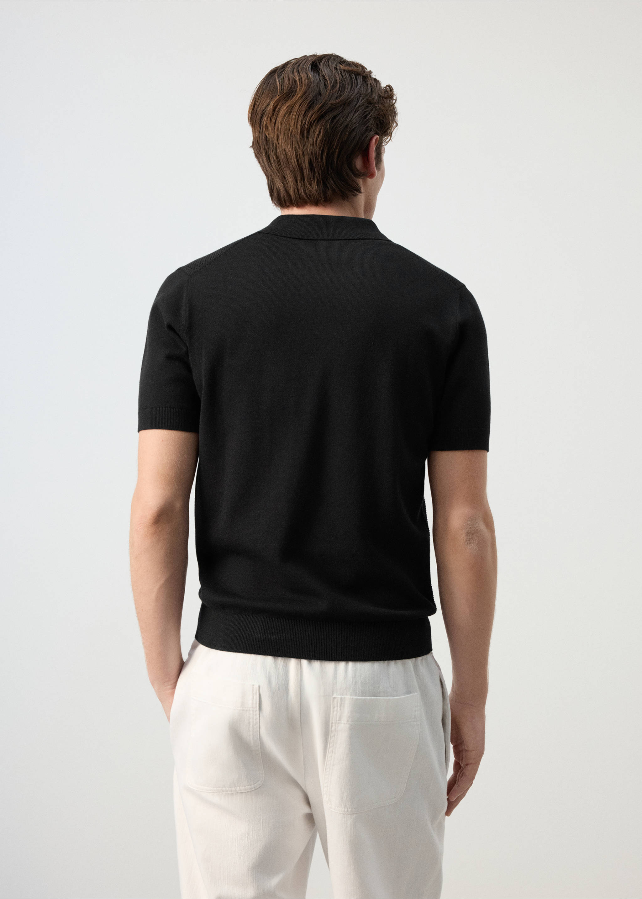 Polo 100 % coton maille structure - Verso de l’article, Noir. Ref: 37052899-00.