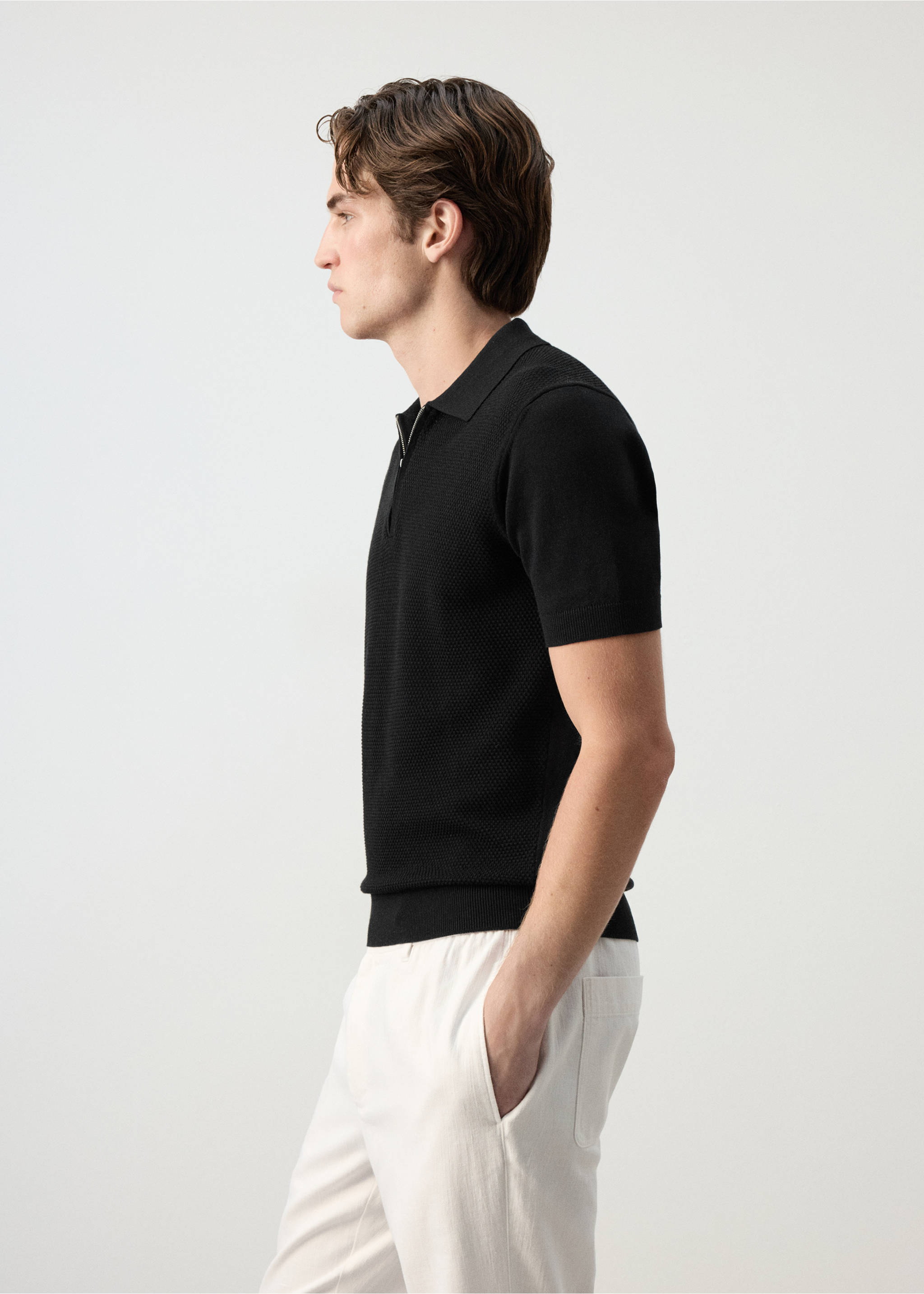 Polo 100 % coton maille structure - Détail de l'article 2, Noir. Ref: 37052899-00.