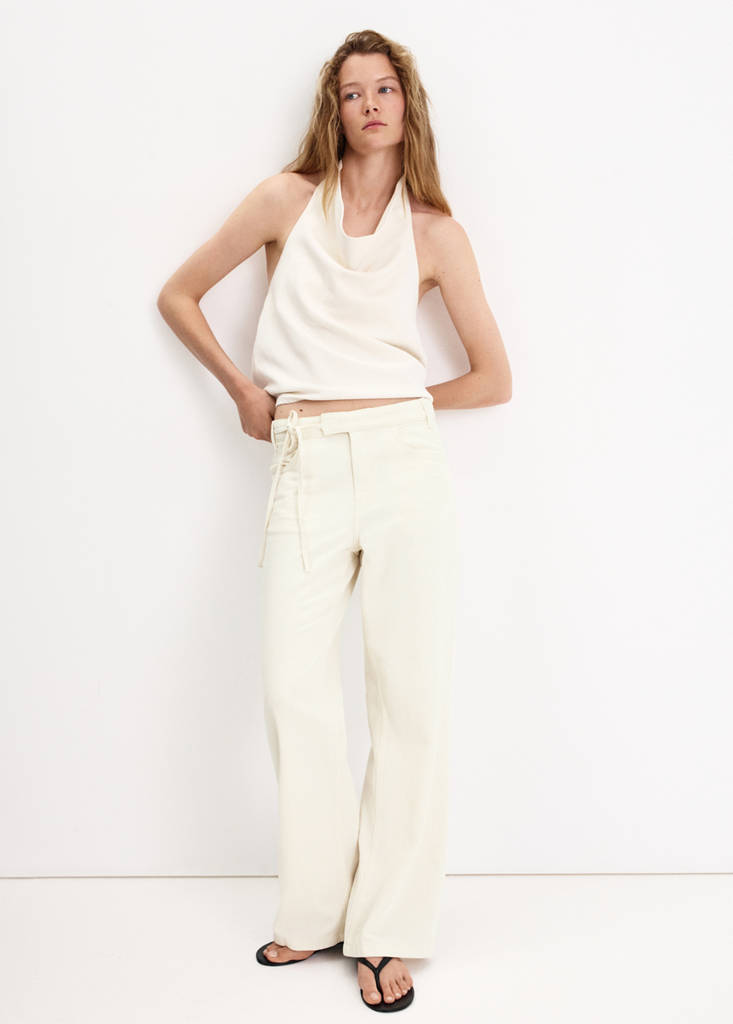 Low-rise tie jeans — Ecru
