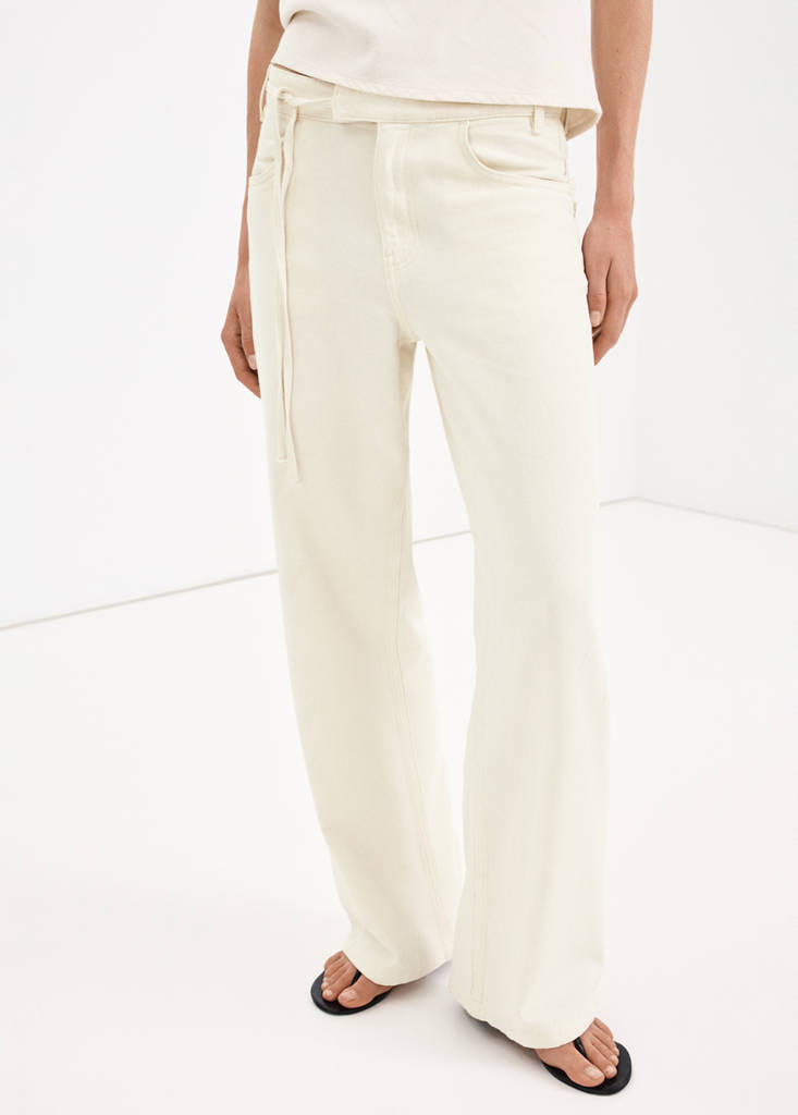Low-rise tie jeans — Ecru