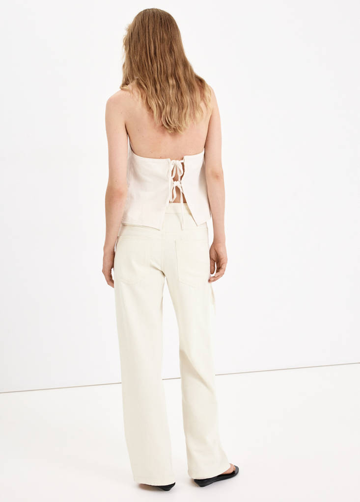Low-rise tie jeans — Ecru