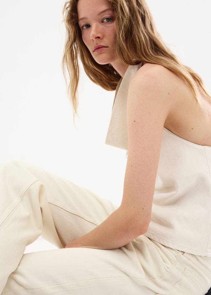 Low-rise tie jeans — Ecru