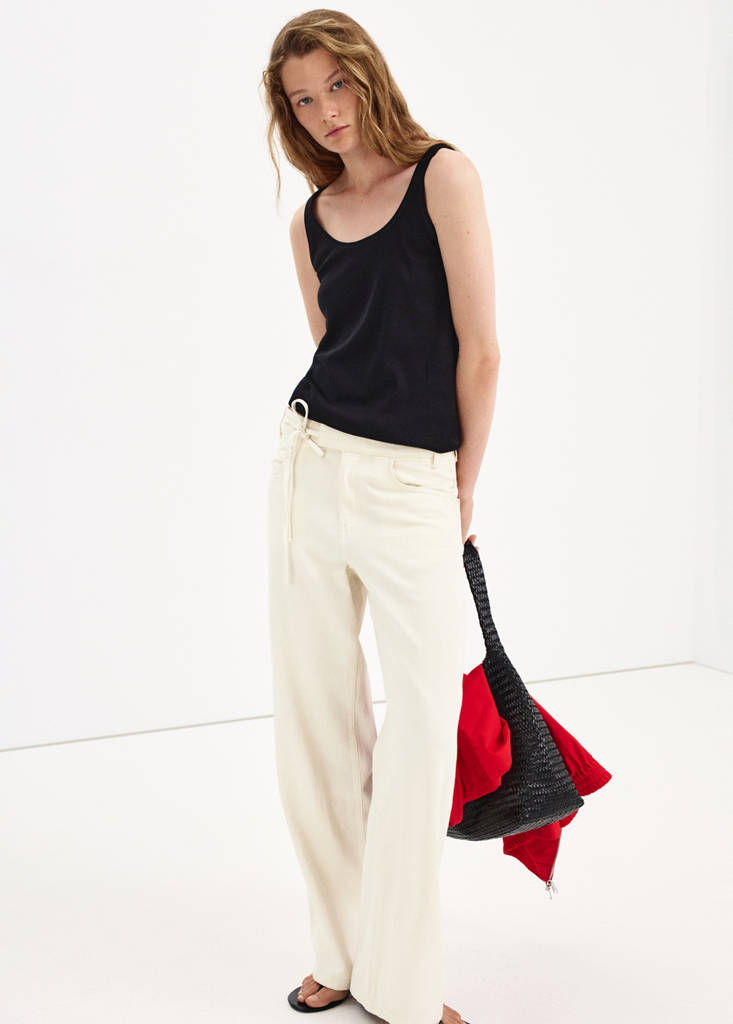 Low-rise tie jeans — Ecru