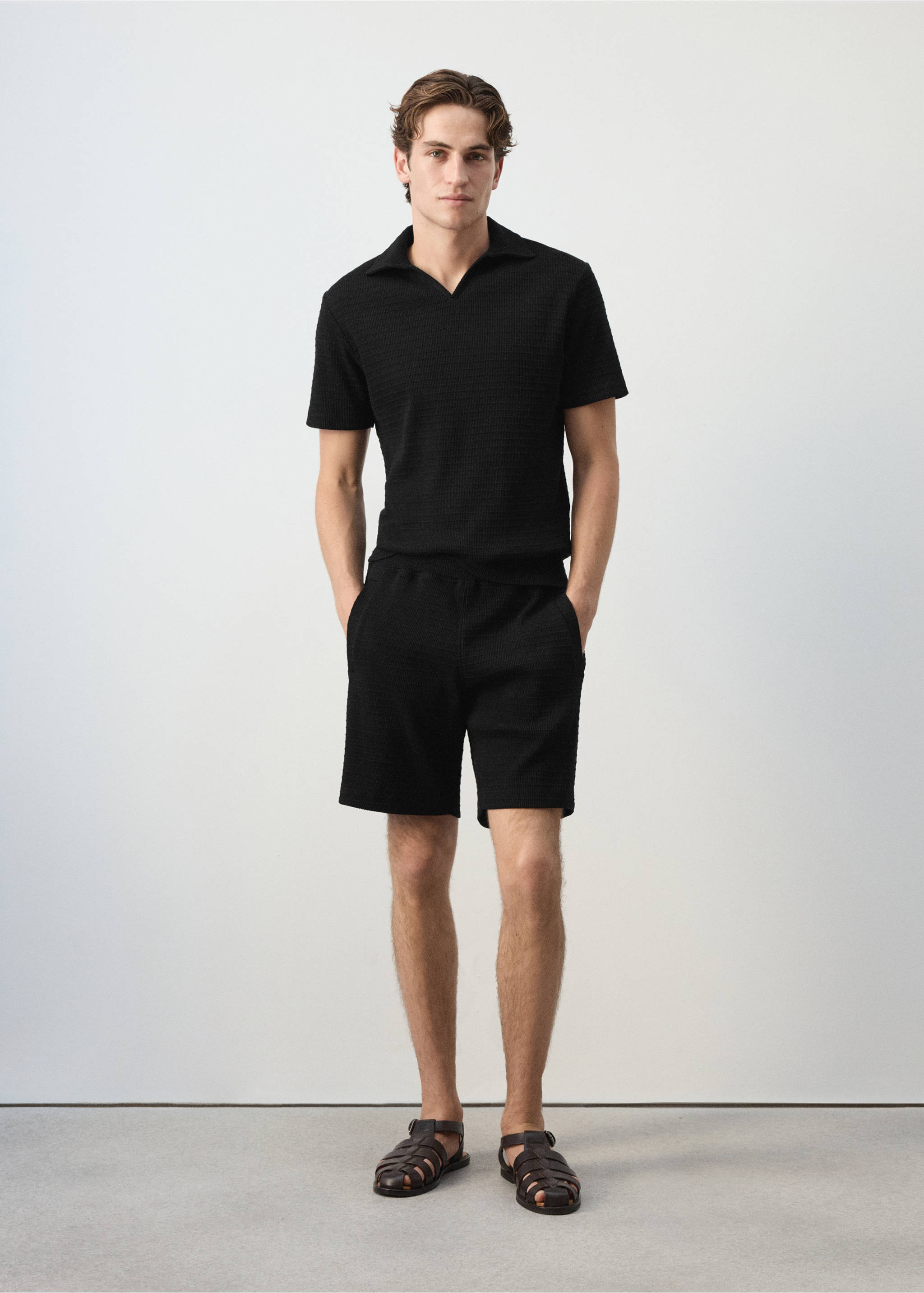 Bermudas 100% algodón textura - Plano general, Negro. Ref: 37052903-00.