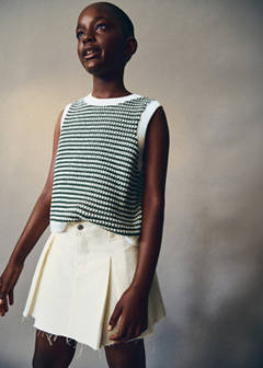 Pleated denim skirt — Ecru 1
