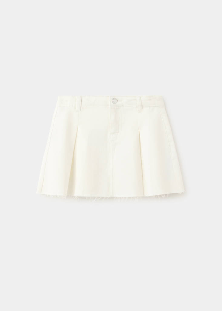 Pleated denim skirt — Ecru