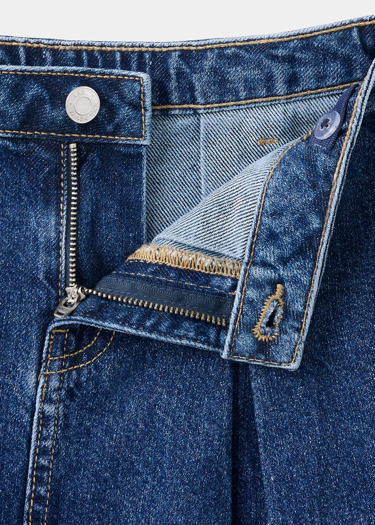 Pleated denim skirt — Medium Blue