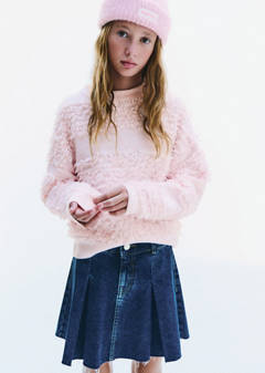 Pleated denim skirt — Medium Blue 3