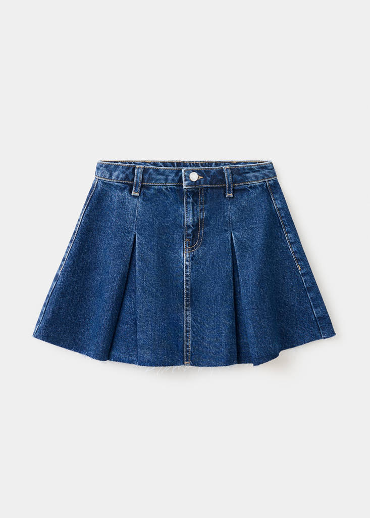 Pleated denim skirt — Medium Blue
