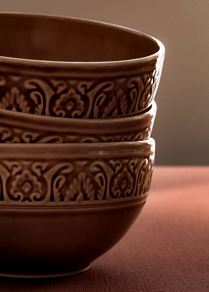 Stoneware bowl with decorative trim — Petrol Blue