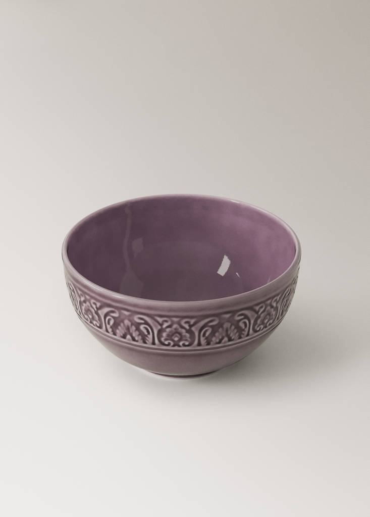 Stoneware bowl with decorative trim — Purple