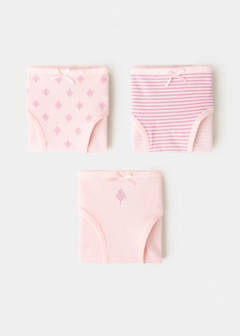 Pack of 3 assorted cotton knickers — Pink 1