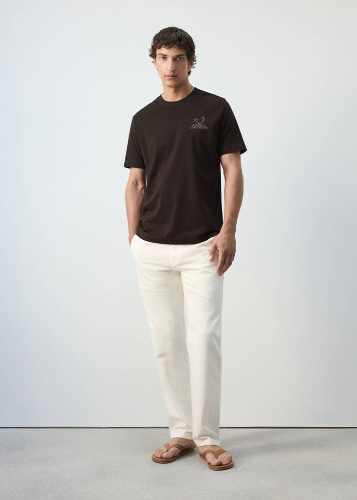Printed cotton-blend T-shirt — Brown