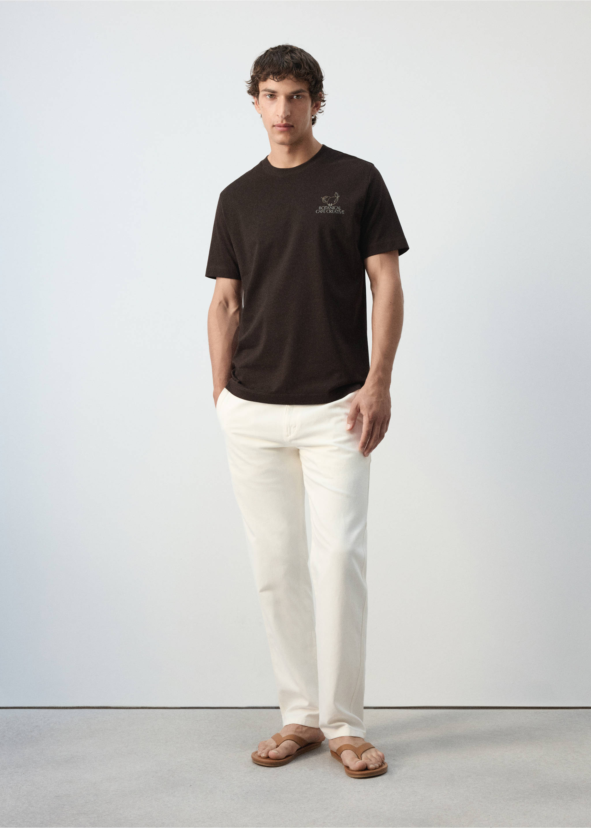 Cotton T-shirt with embroidered motif - General plane, Brown. Ref: 37052911-00.