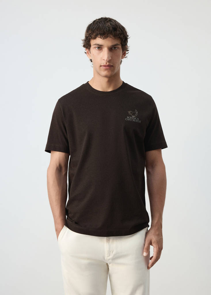 Printed cotton-blend T-shirt — Brown