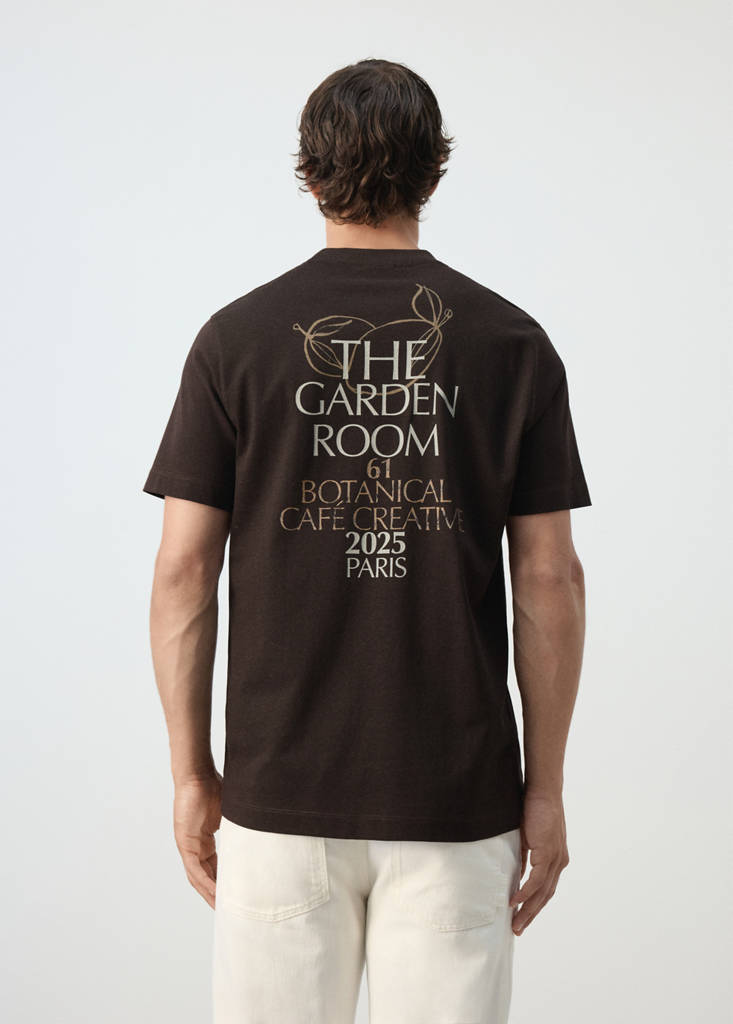 Printed cotton-blend T-shirt — Brown