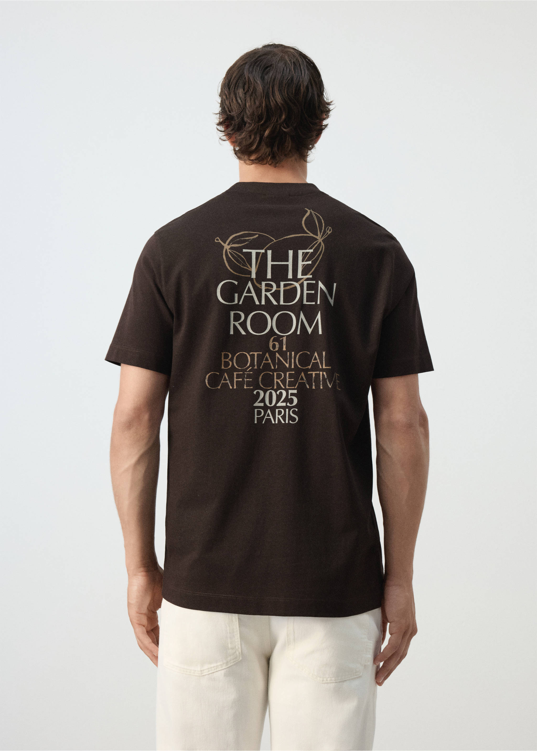 Cotton T-shirt with embroidered motif - Reverse of the article, Brown. Ref: 37052911-00.