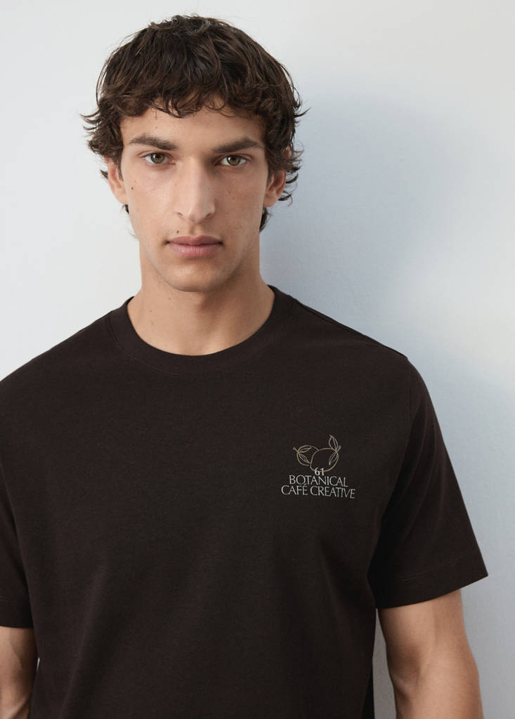 Printed cotton-blend T-shirt — Brown