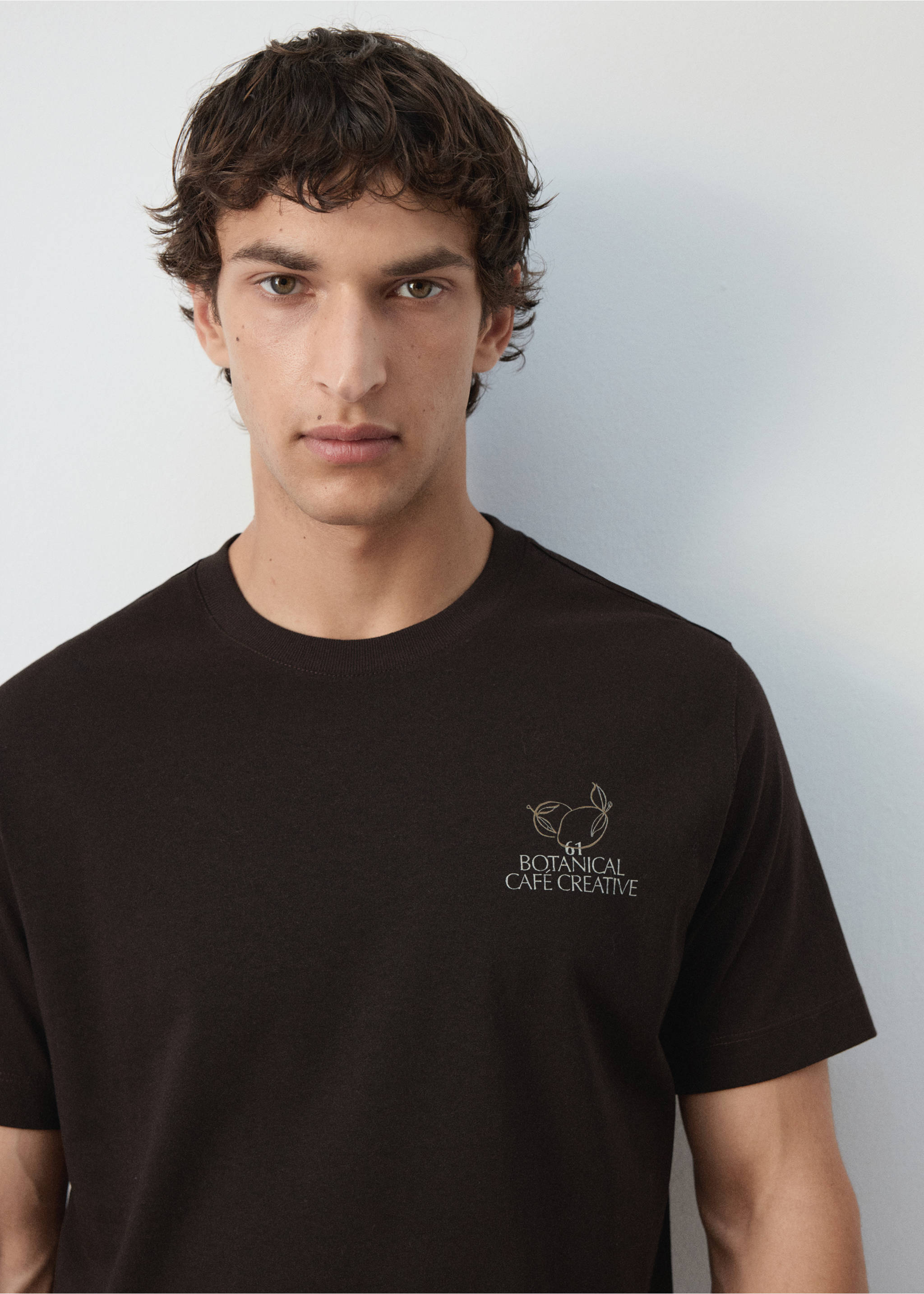 Cotton T-shirt with embroidered motif - Details of the article 1, Brown. Ref: 37052911-00.