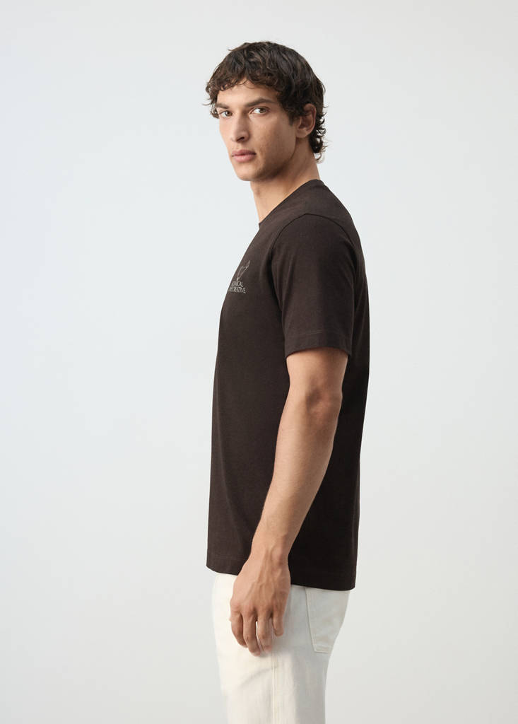 Printed cotton-blend T-shirt — Brown