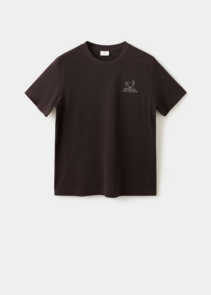 Printed cotton-blend T-shirt — Brown