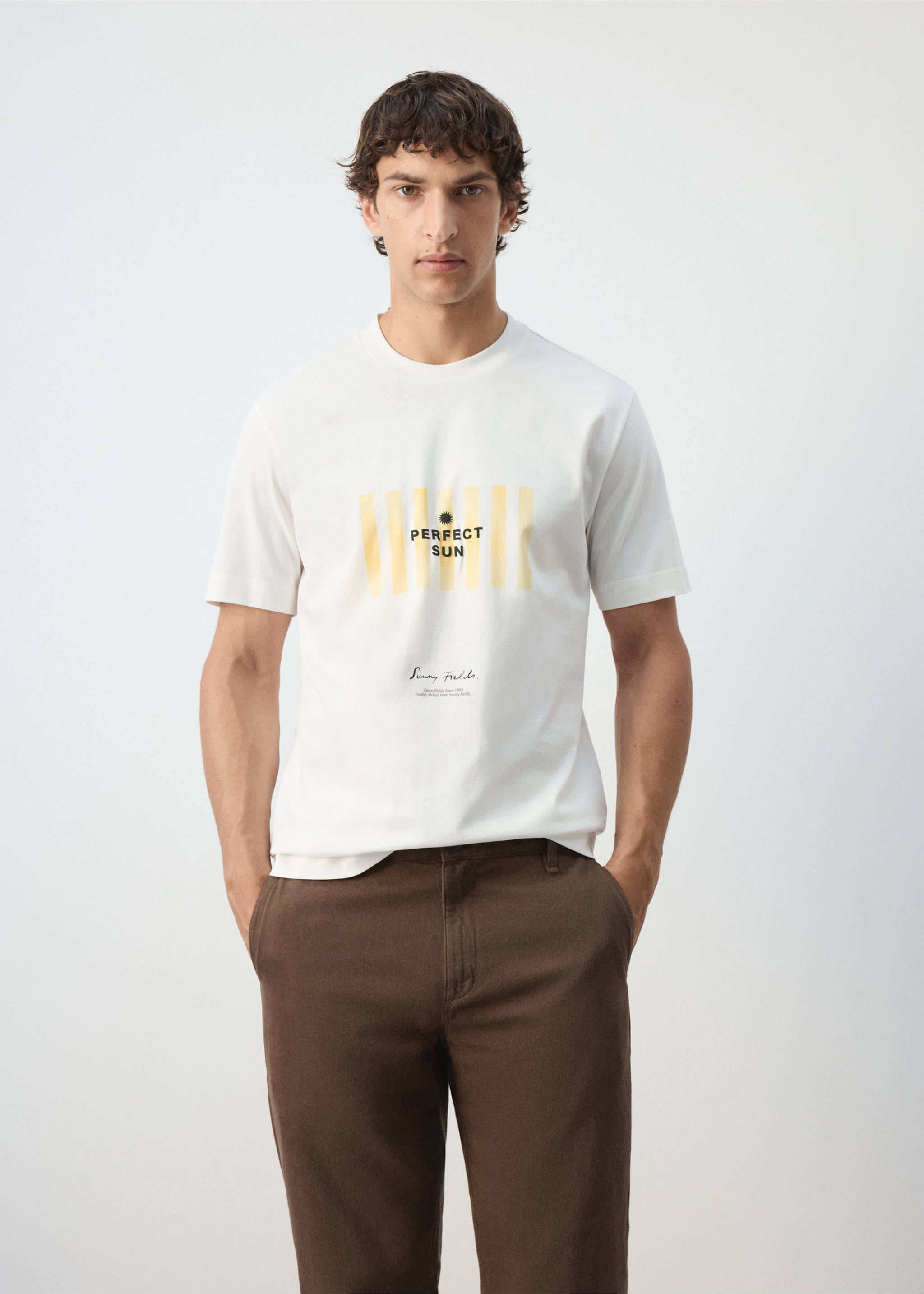 T-shirt 100 % coton motif - Plan moyen, Blanc. Ref: 37052912-00.
