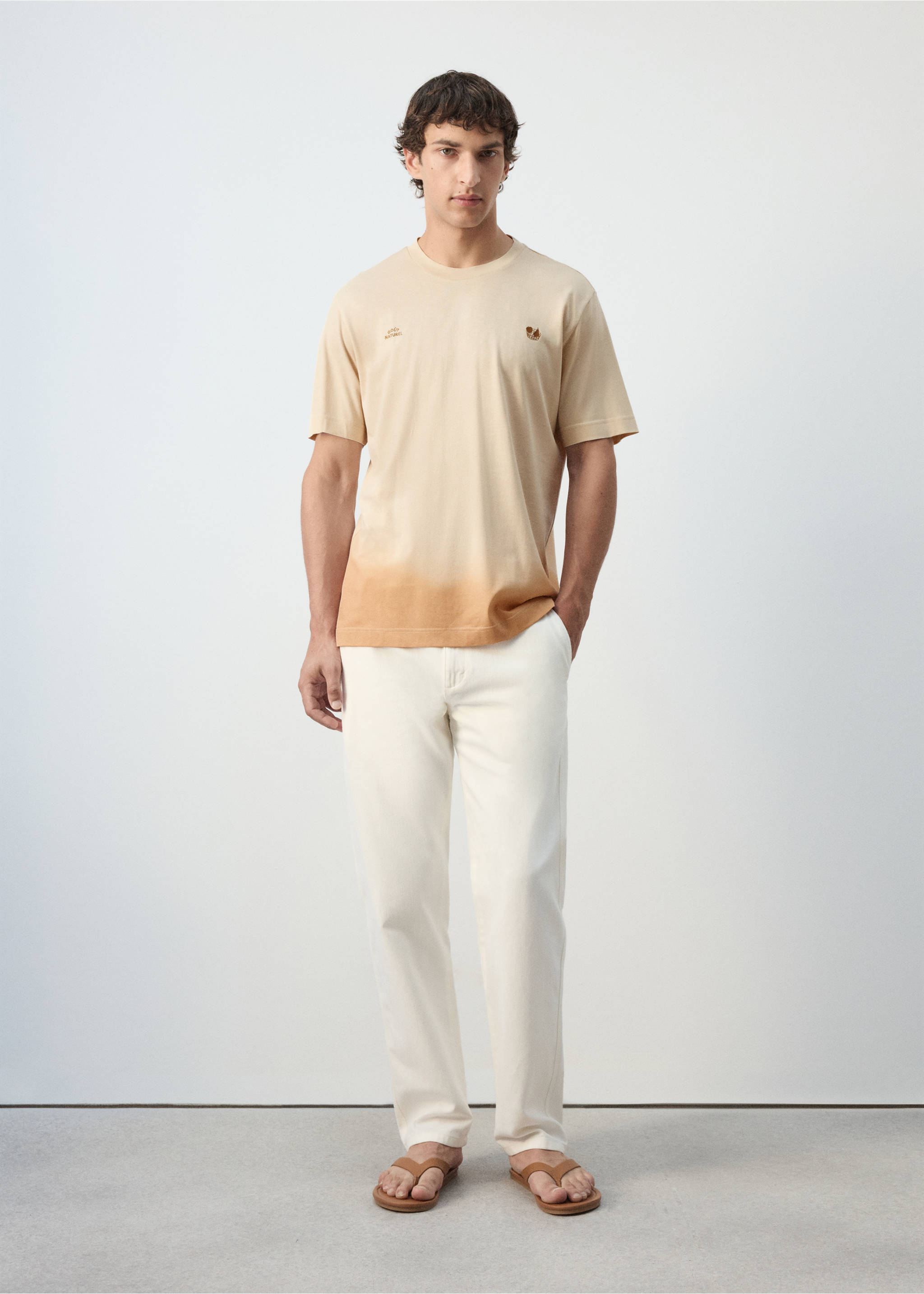 Camiseta 100% algodón dibujo bordado - Plano general, Beige. Ref: 37052913-00.