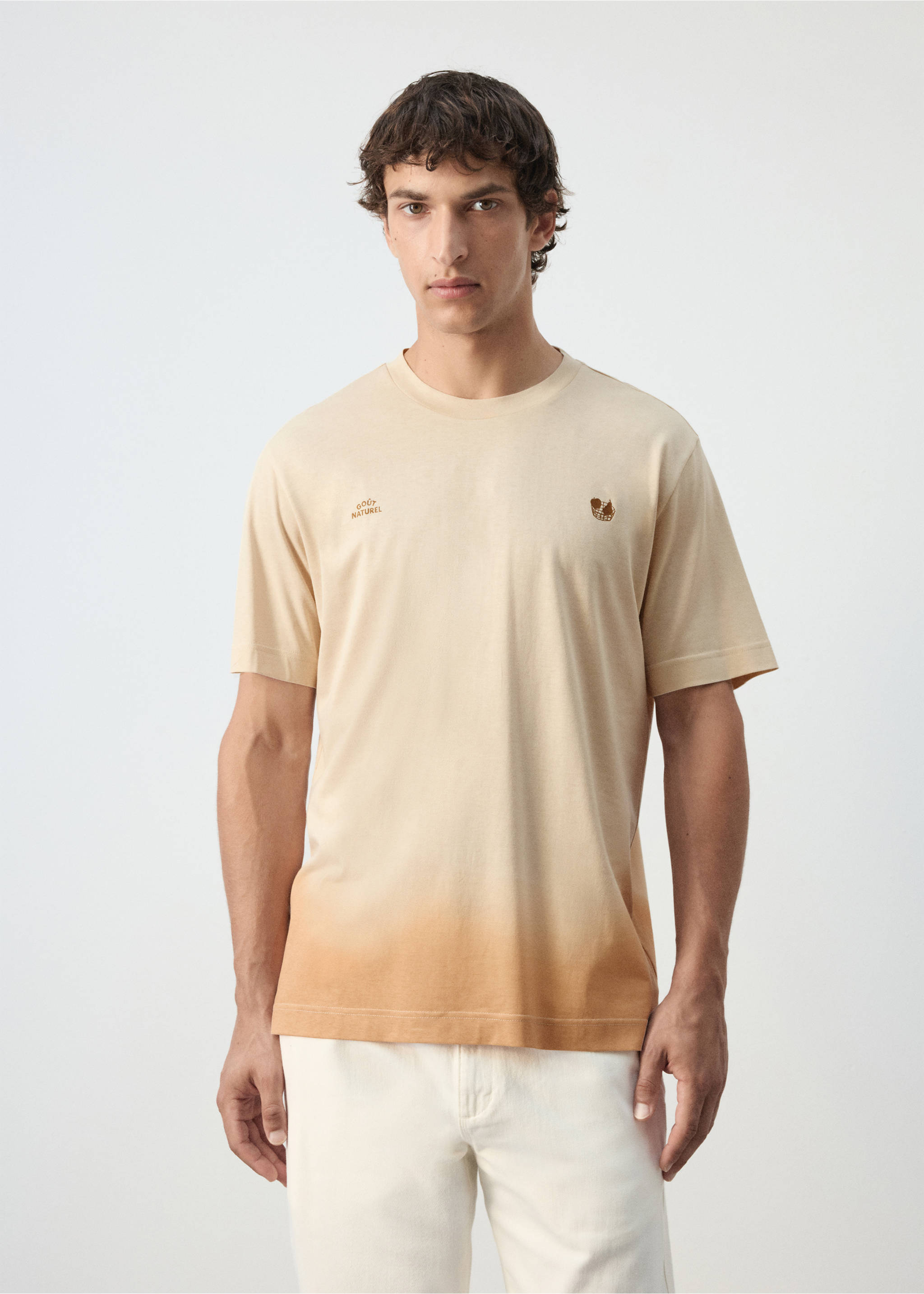 Camiseta 100% algodón dibujo bordado - Plano medio, Beige. Ref: 37052913-00.