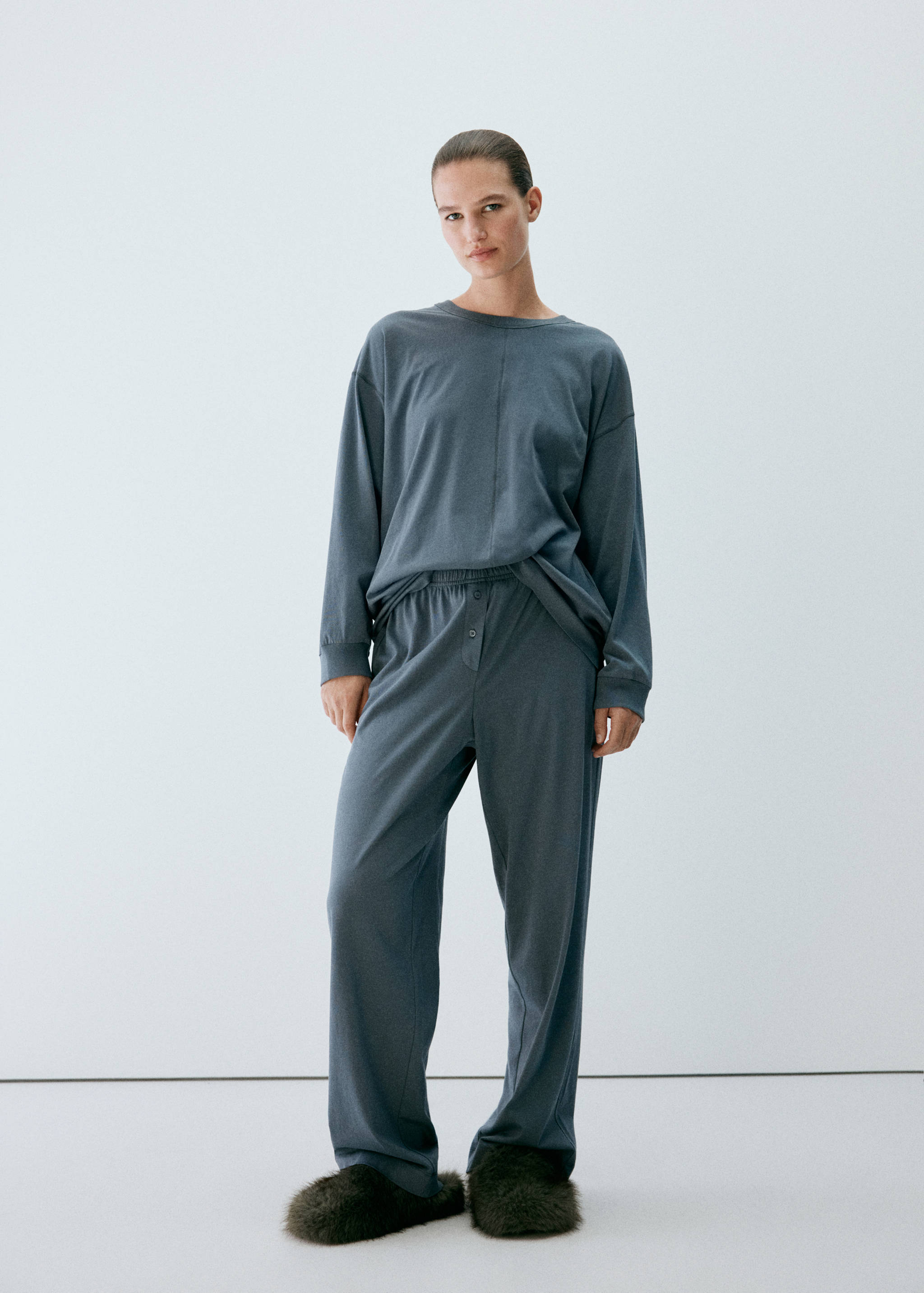 Mango %100 pamuklu pijama tişörtü görsel 5