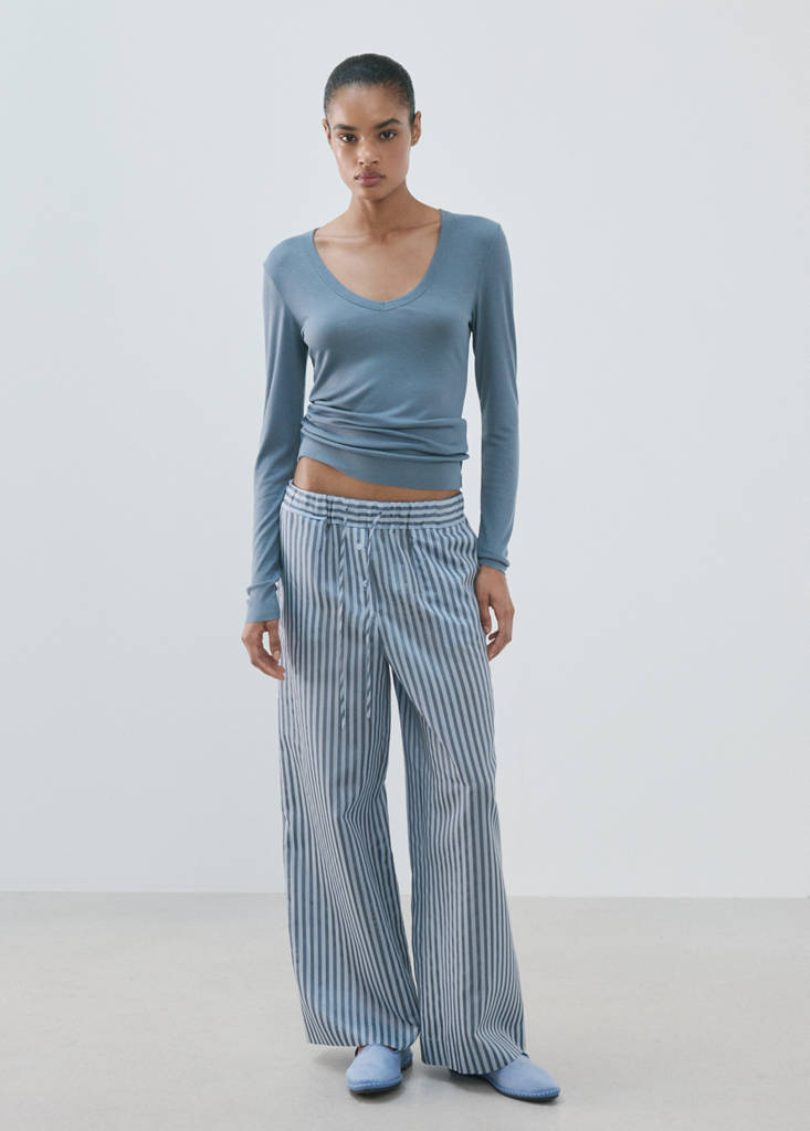 Mango T-shirt De Pyjama En Mélange De Lyocell Et De Laine In Bleu