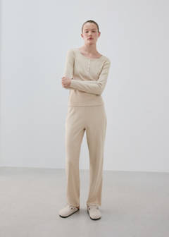 Elasticated-waist pyjama trousers — Beige 2