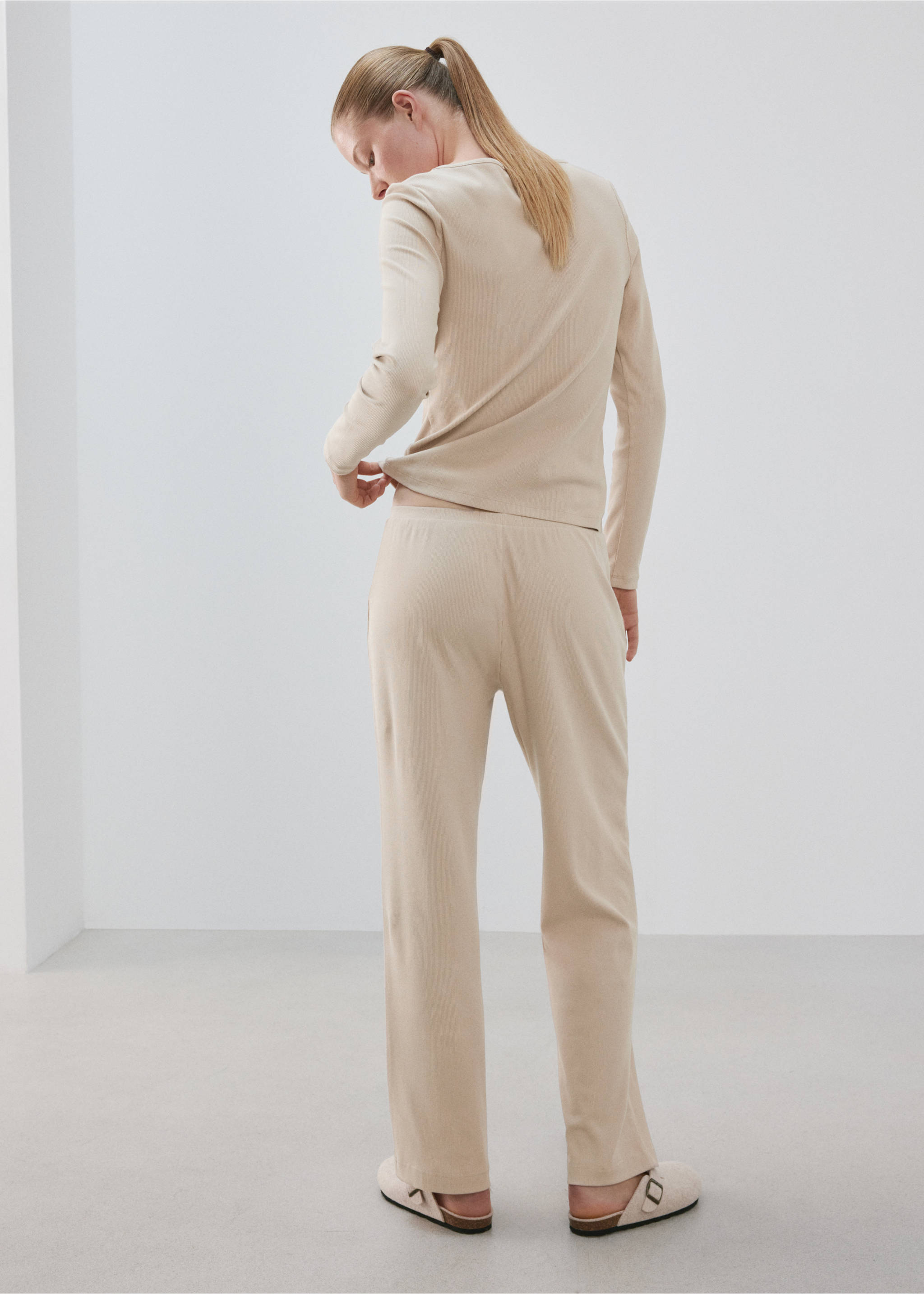 Pantalón pijama cintura elástica - Reverso del artículo, Beige. Ref: 37052916-00.