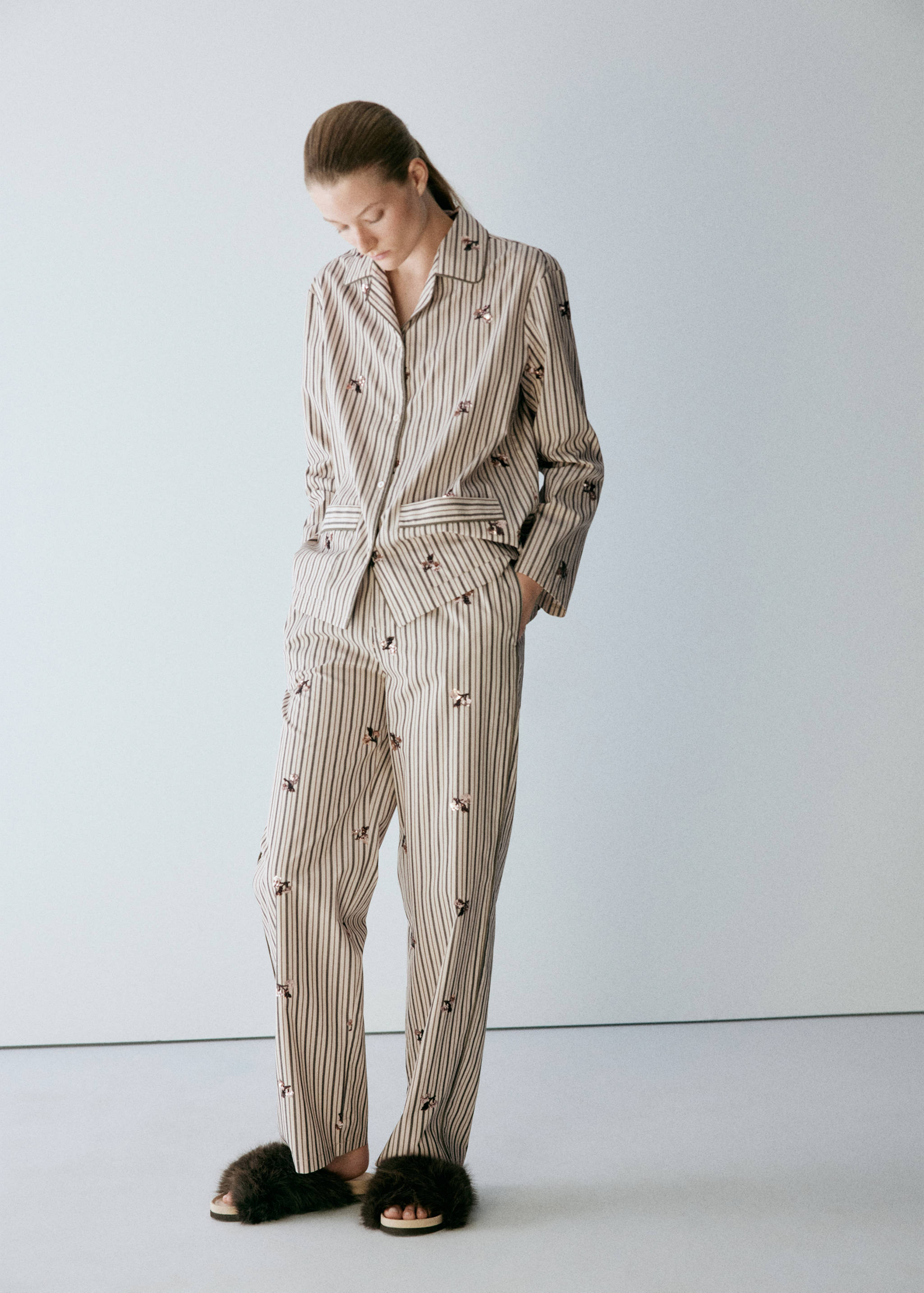 Striped shirt with embroidered flowers and sequins - General plane