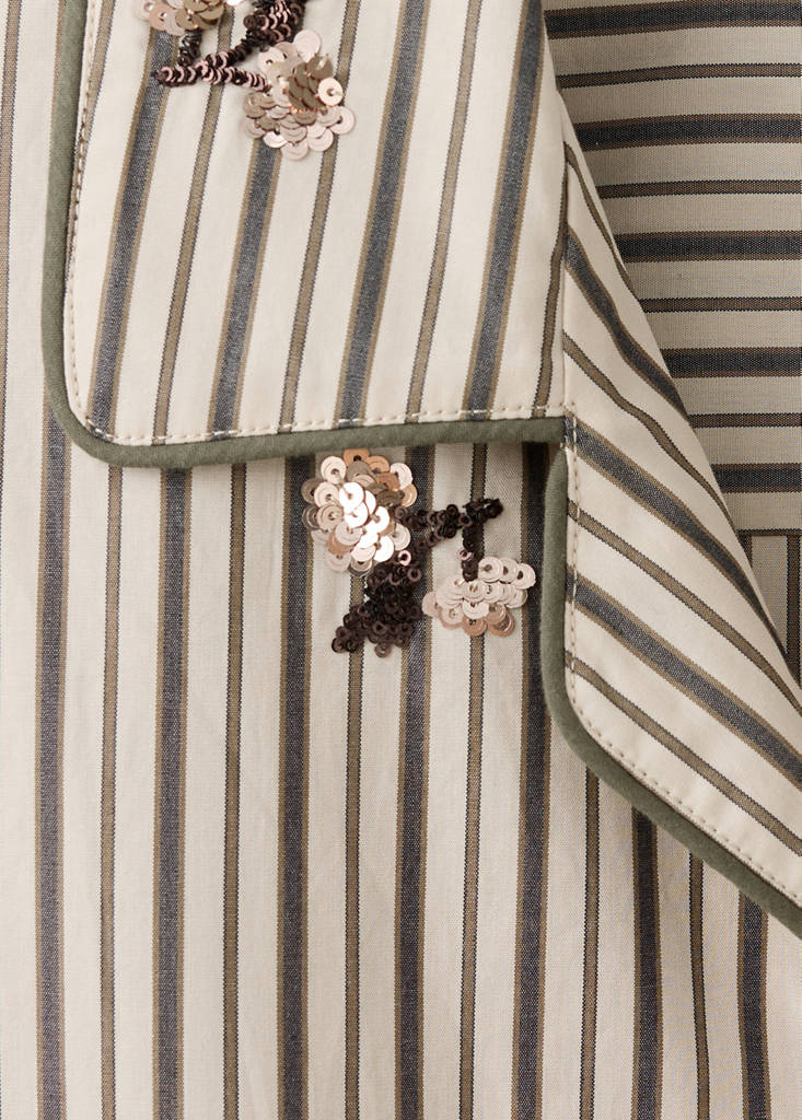 Striped shirt with embroidered flowers and sequins — Sand