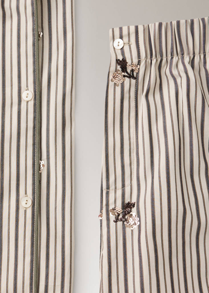 Striped shirt with embroidered flowers and sequins — Sand