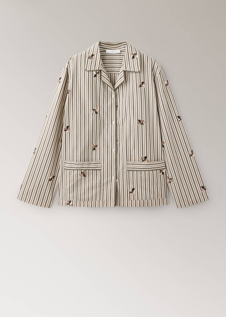 Striped shirt with embroidered flowers and sequins — Sand