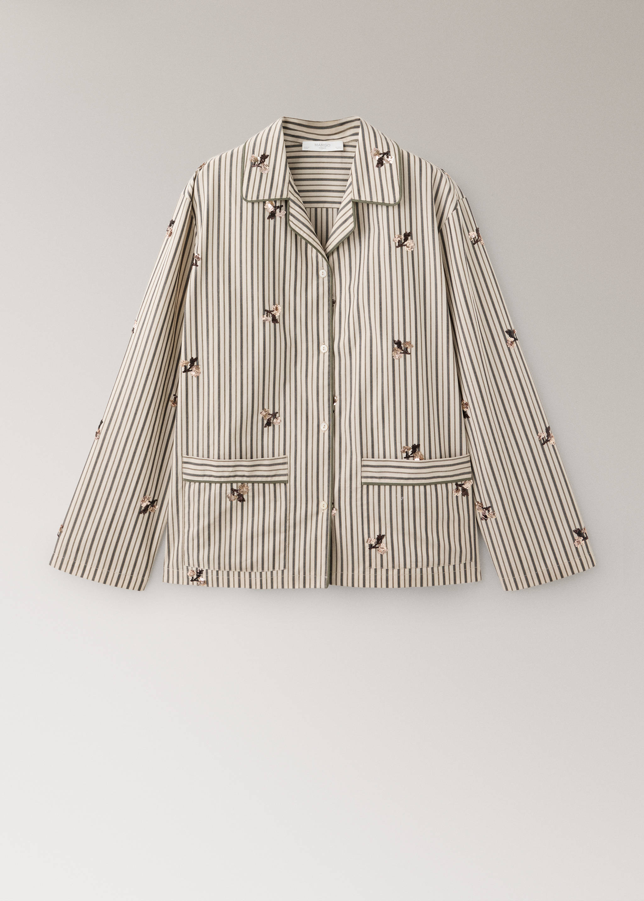 Striped shirt with embroidered flowers and sequins - Article without model