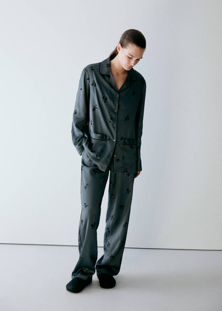 Satin sequin pyjama shirt — Blue