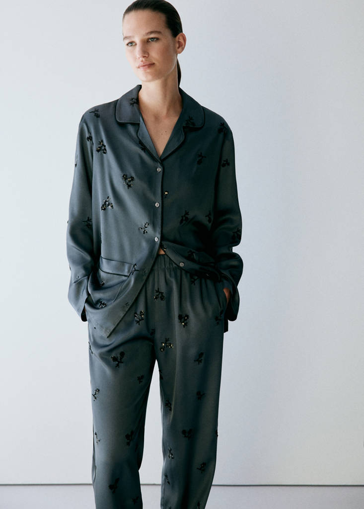 Satin sequin pyjama shirt — Blue