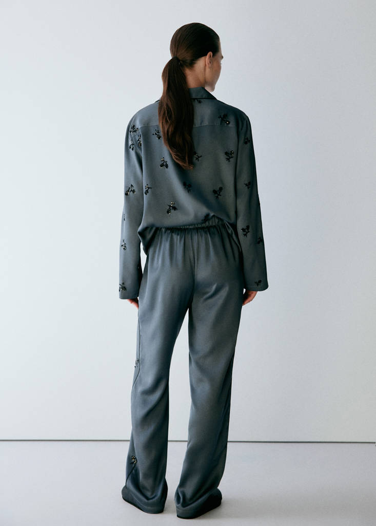 Satin sequin pyjama shirt — Blue