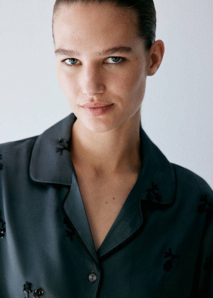 Satin sequin pyjama shirt — Blue